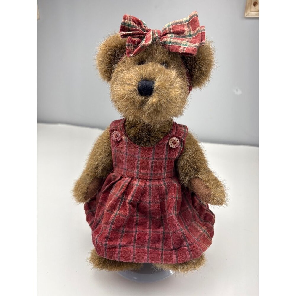 Boyds Plush Teddy Bear in Red Plaid Dress & Bow 9" Adorable Collectible  💕